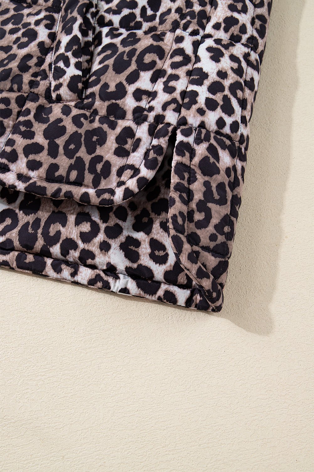 Brown Leopard Quilted Full Zipper Casual Puff Vest - Walker Designs