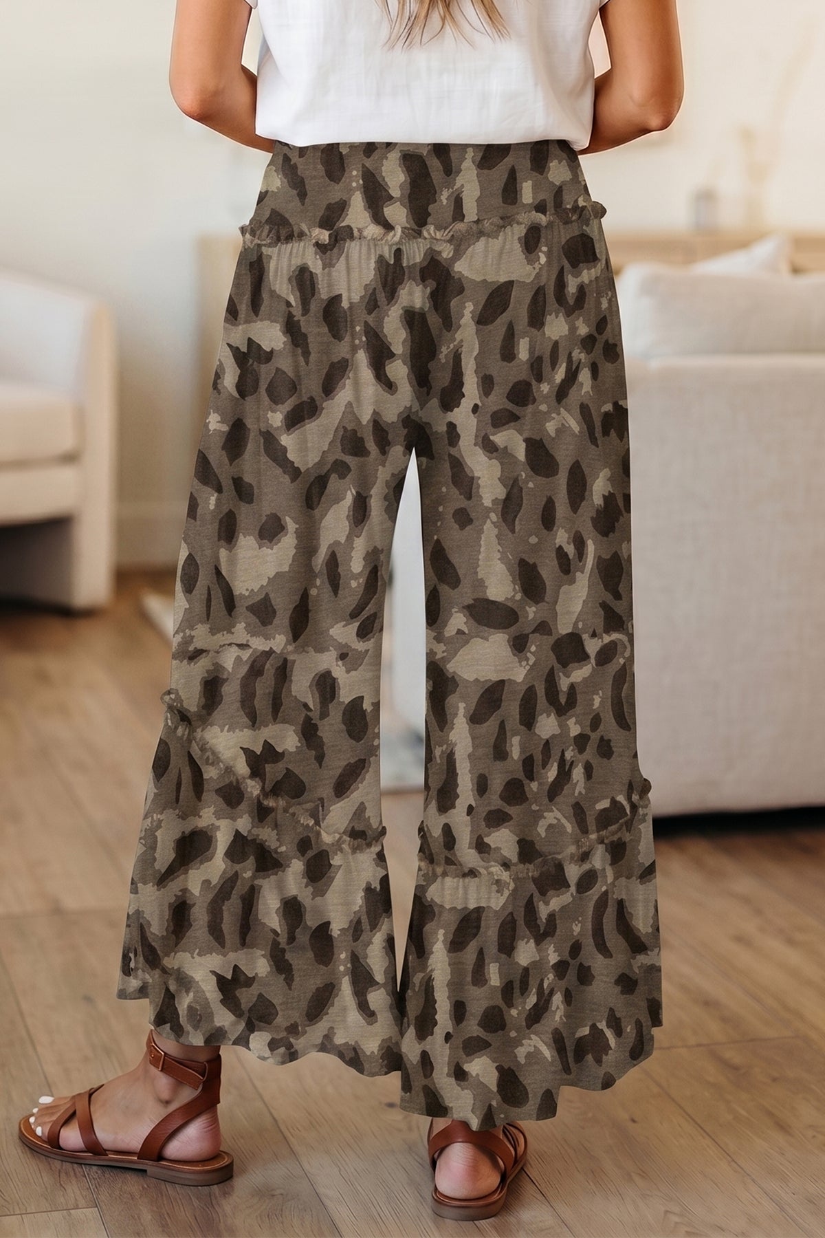 Camo Print Wide Leg Pants