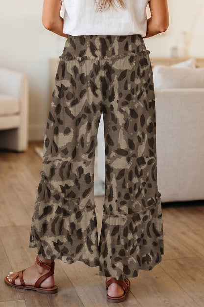 Camo Print Wide Leg Pants