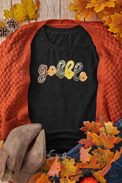 Sequin Gobble Thanksgiving Tee