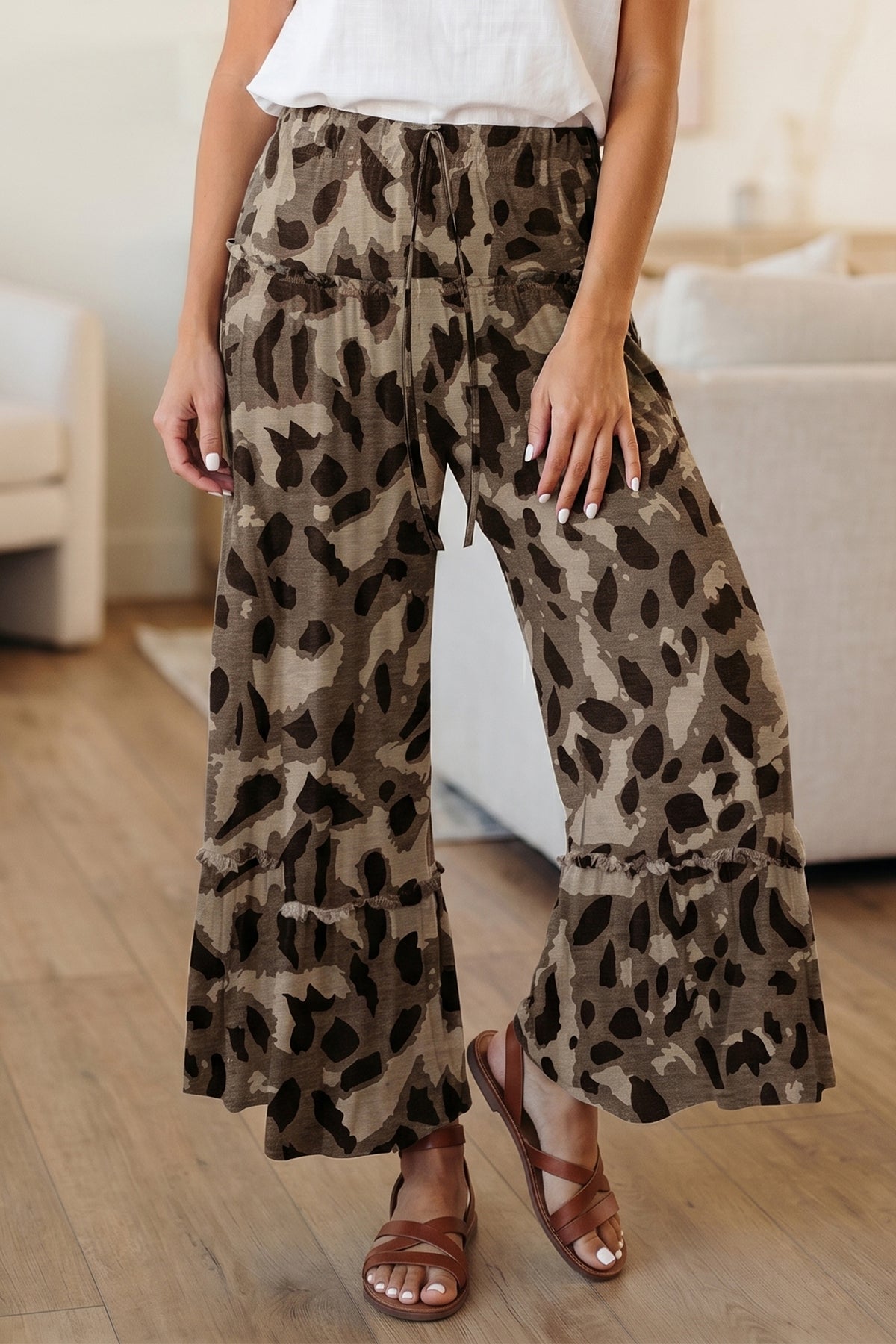 Camo Print Wide Leg Pants