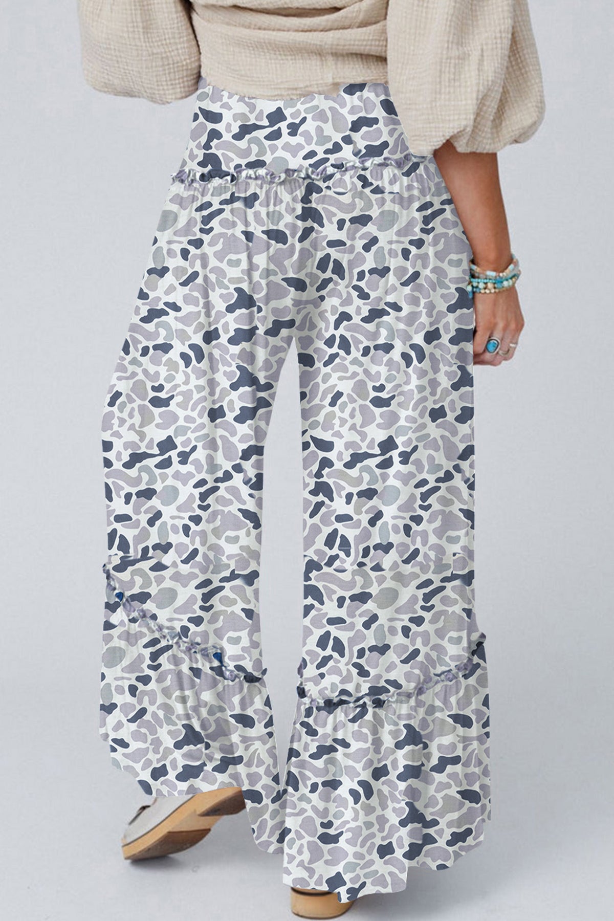 Camo Print Wide Leg Pants