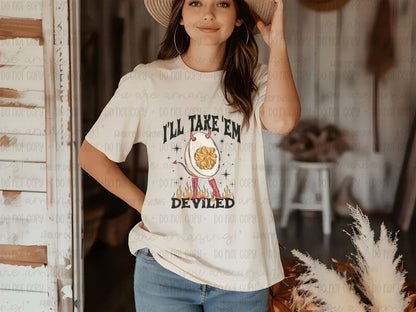 Funny Thanksgiving Shirt | Ill Take  Em Deviled Comfort Colors Graphic Tee | Retro Foodie Shirt | Fall Humor T-Shirt for Women & Men