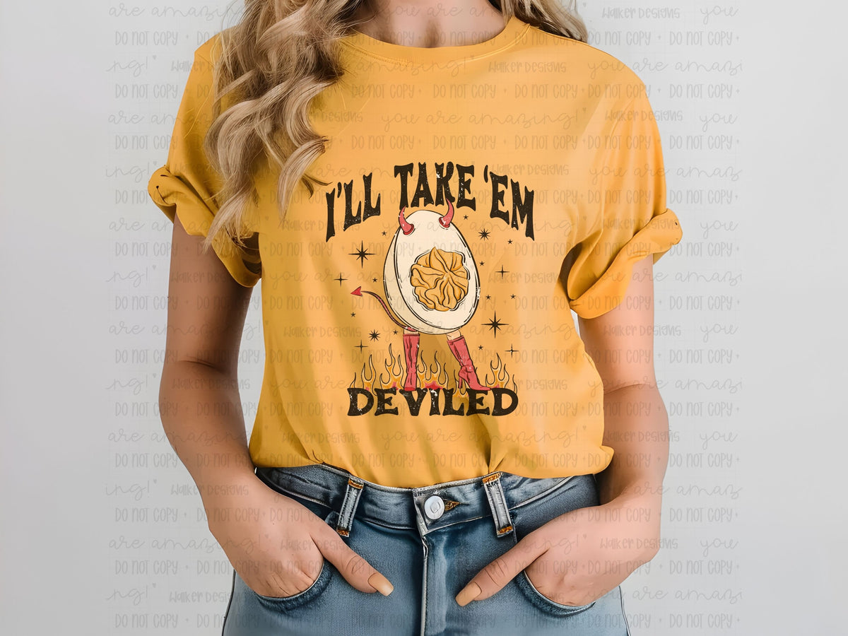 Funny Thanksgiving Shirt | Ill Take  Em Deviled Comfort Colors Graphic Tee | Retro Foodie Shirt | Fall Humor T-Shirt for Women & Men