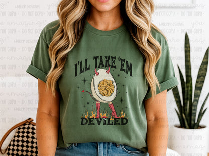 Funny Thanksgiving Shirt | Ill Take  Em Deviled Comfort Colors Graphic Tee | Retro Foodie Shirt | Fall Humor T-Shirt for Women & Men