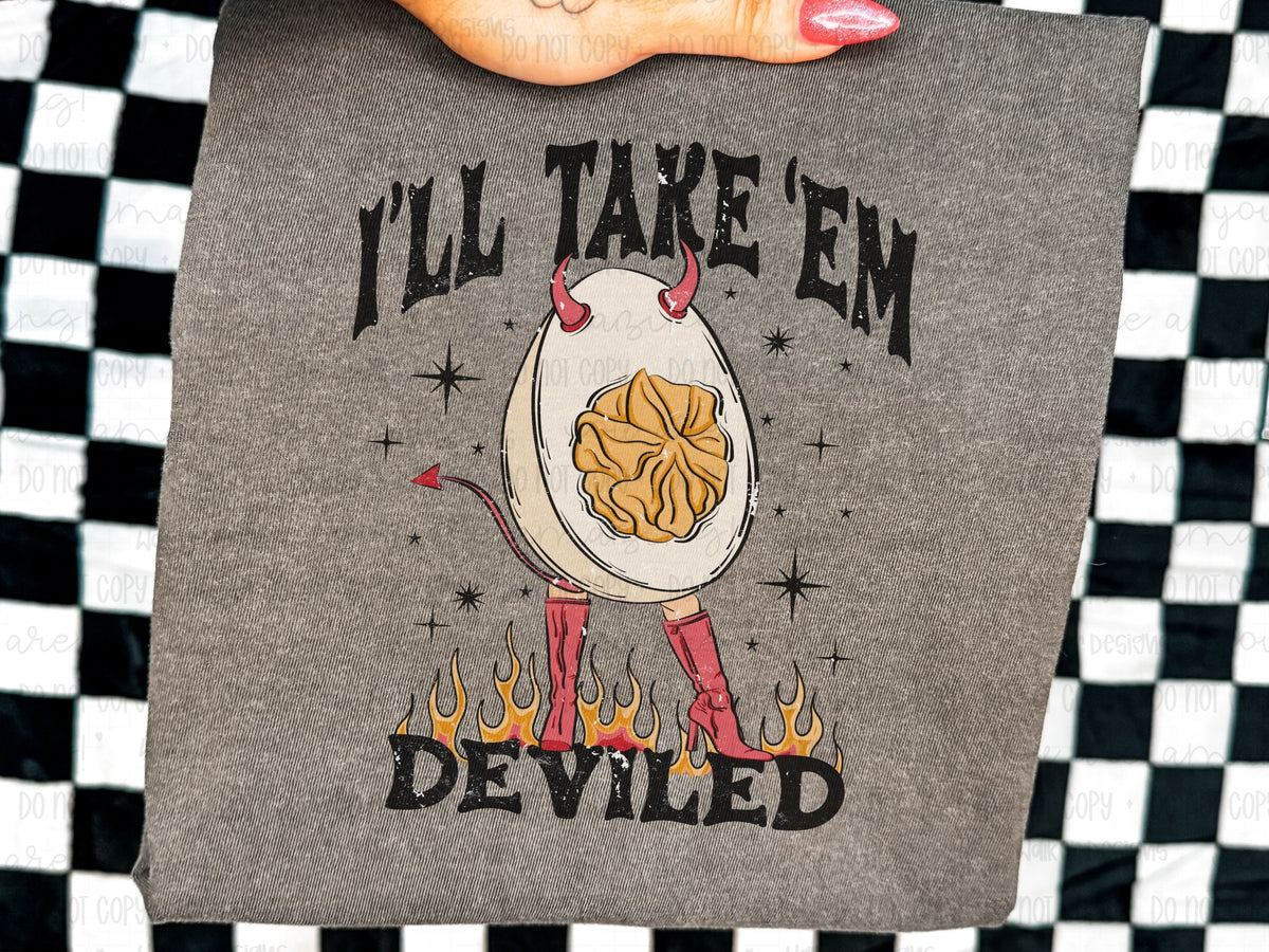 Funny Thanksgiving Shirt | Ill Take  Em Deviled Comfort Colors Graphic Tee | Retro Foodie Shirt | Fall Humor T-Shirt for Women & Men