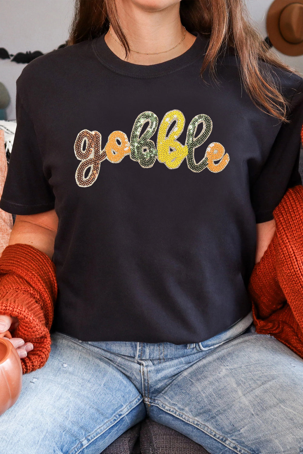 Sequin Gobble Thanksgiving Tee