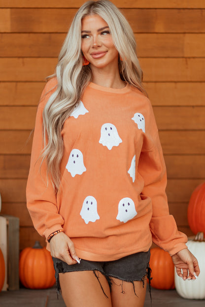 Sequin Ghost Ribbed Sweatshirt