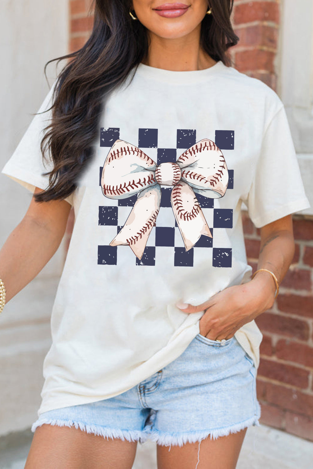 Checkered Baseball Bow Game Day Tee