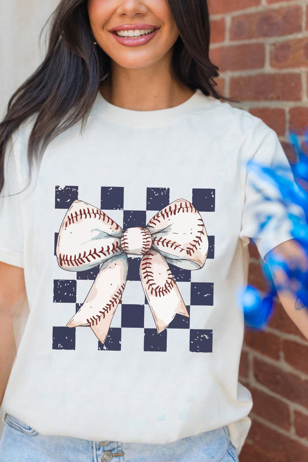 Checkered Baseball Bow Game Day Tee