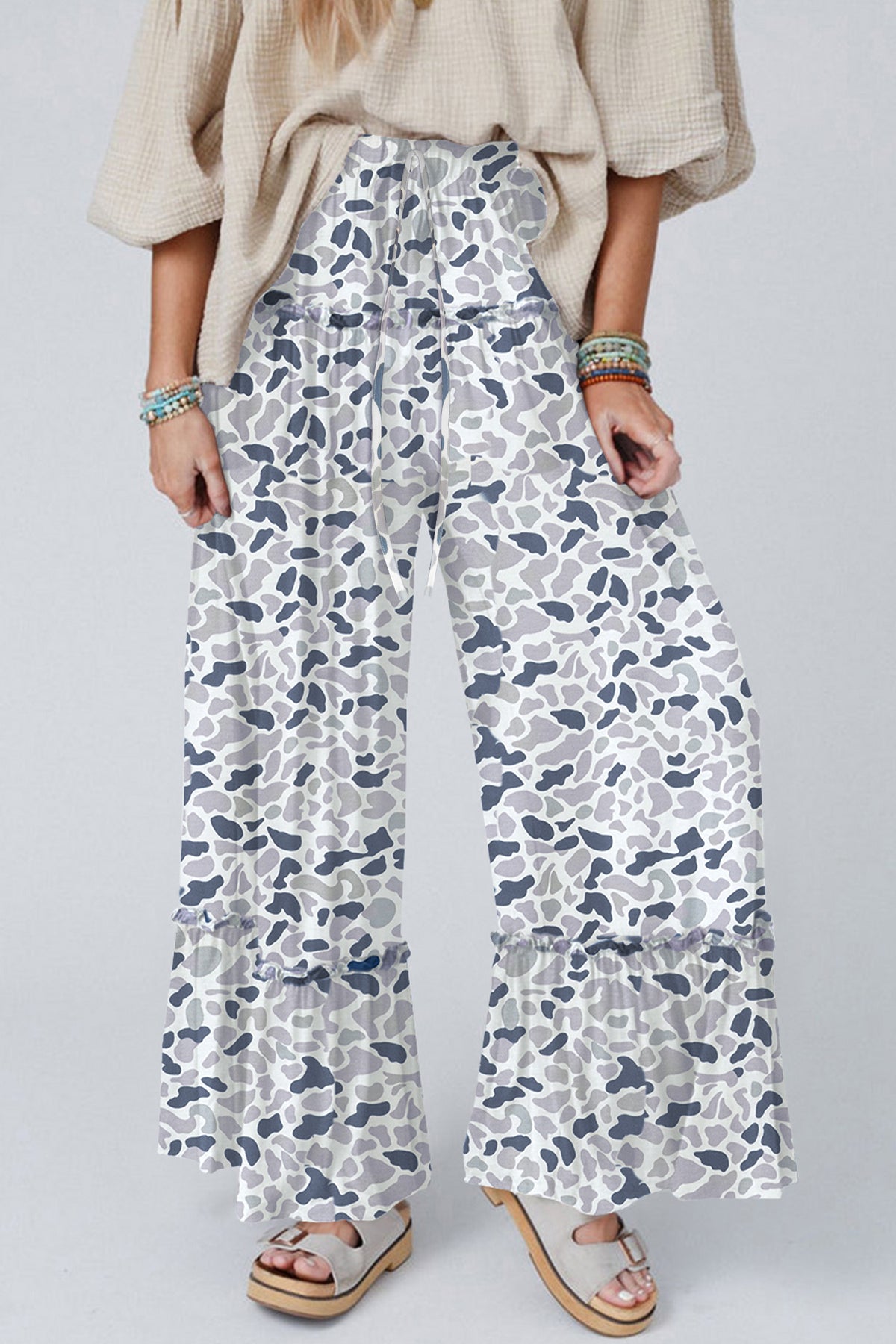 Camo Print Wide Leg Pants