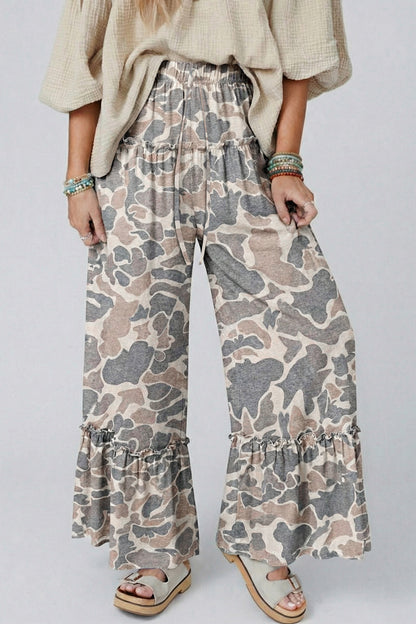 Camo Print Wide Leg Pants