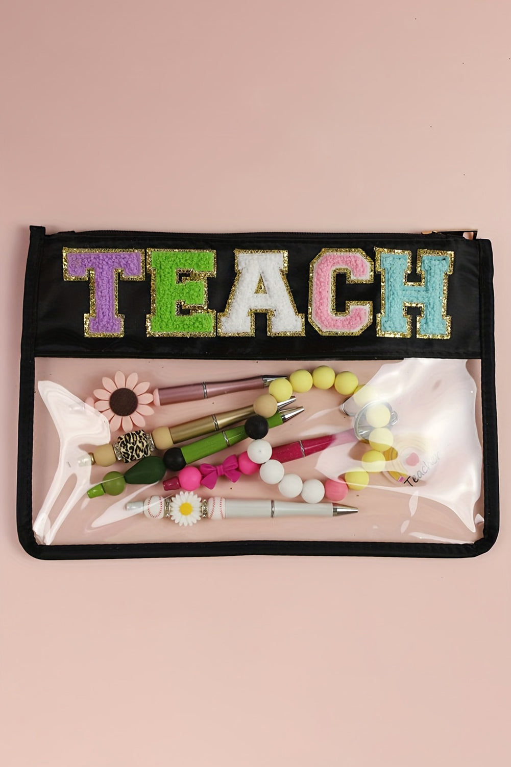 TEACH Chenille Clear Cosmetic Bag