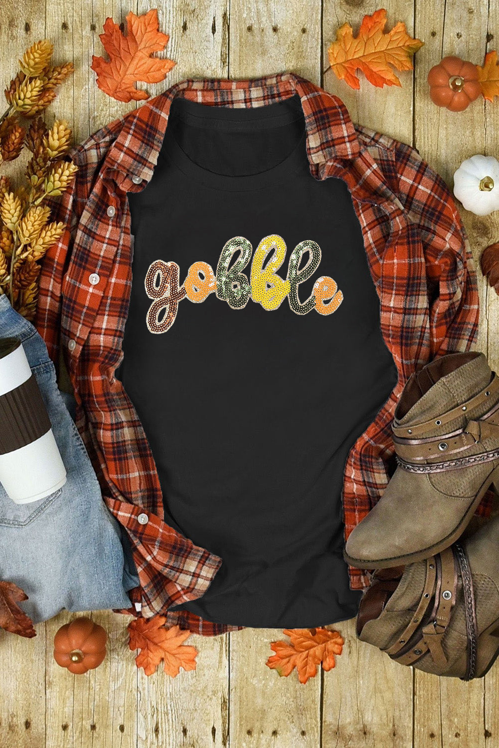 Sequin Gobble Thanksgiving Tee