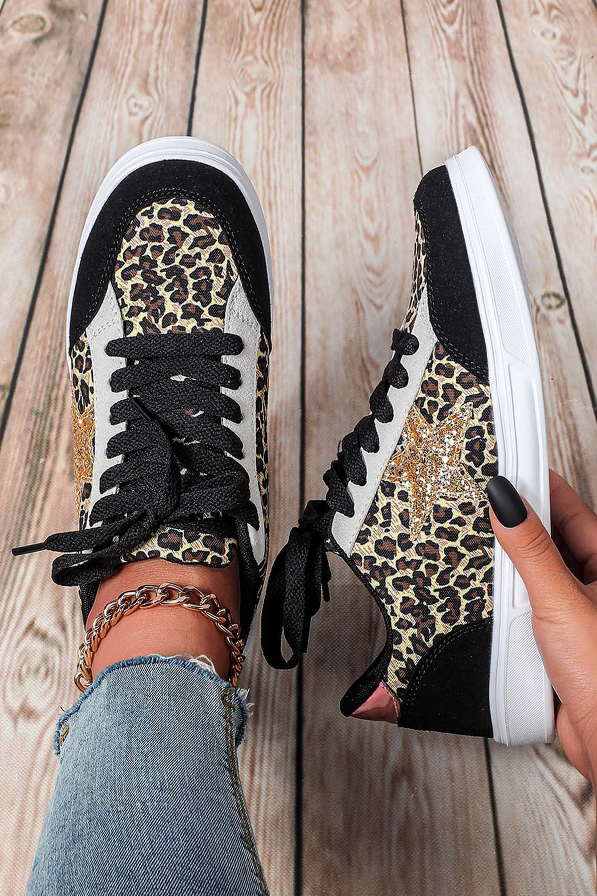 Glitter Star Lace-Up Sneakers