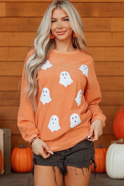 Sequin Ghost Ribbed Sweatshirt