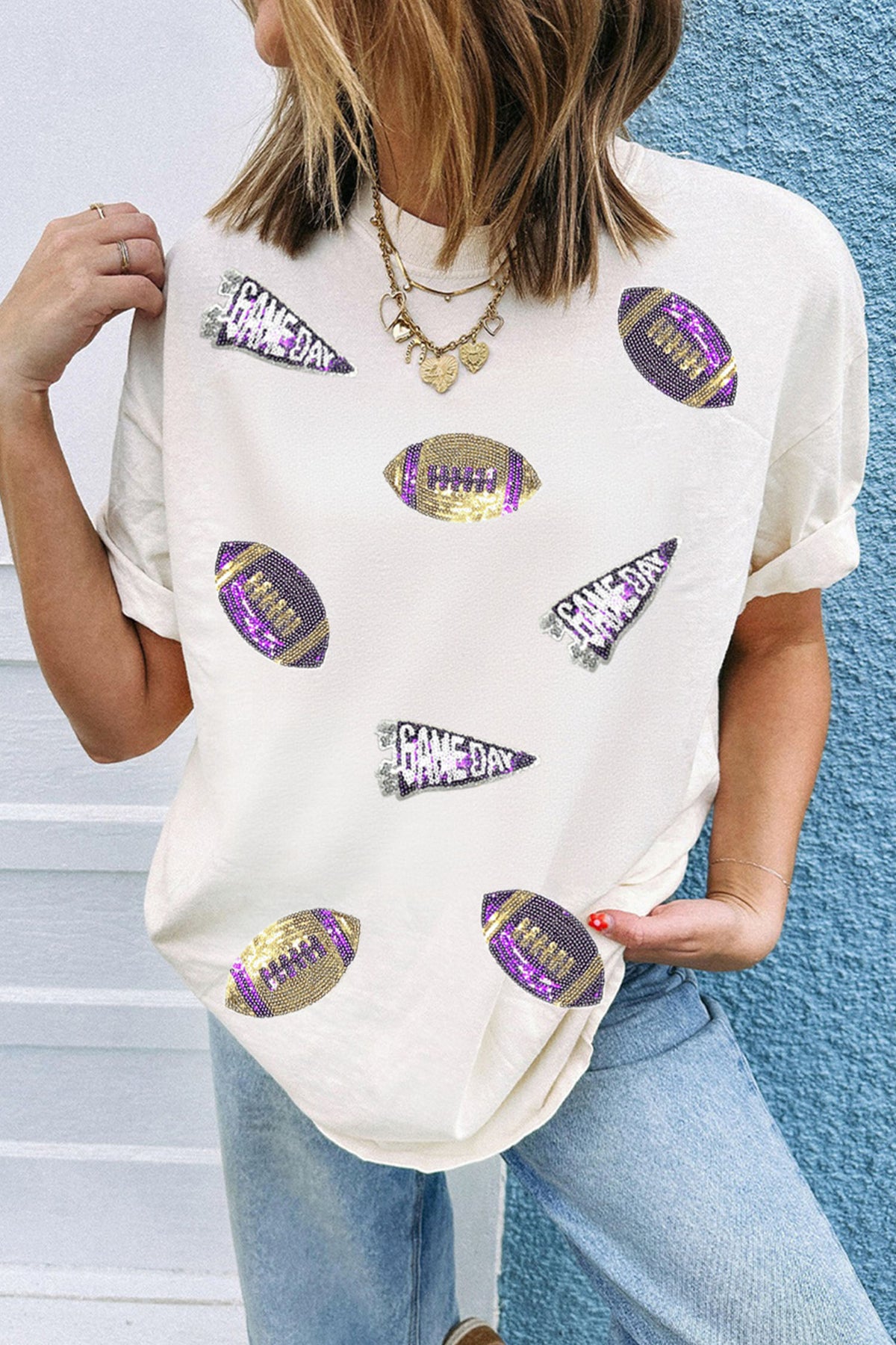 Sequin Game Day Football Tee