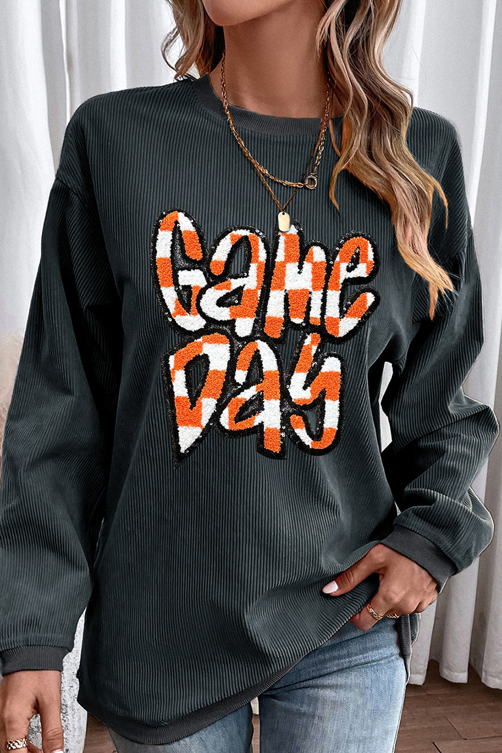 Chenille Checkered Game Day Sweatshirt