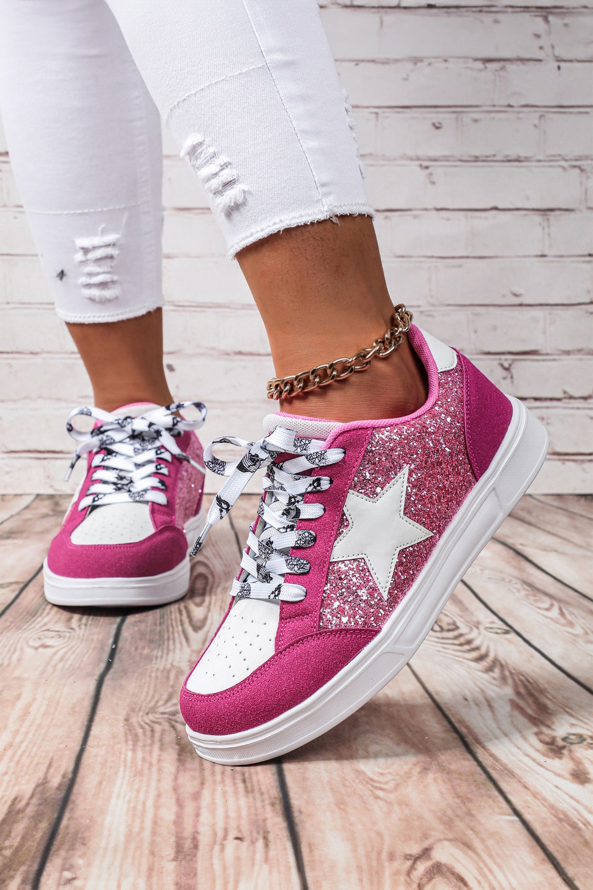 Glitter Star Lace-Up Sneakers