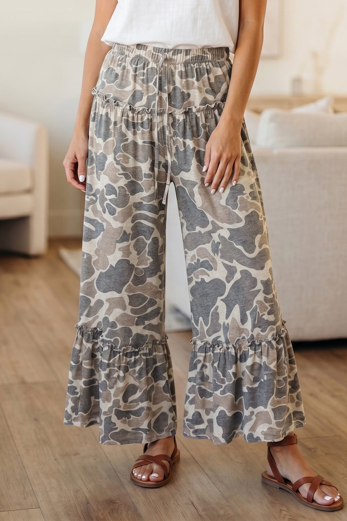 Camo Print Wide Leg Pants