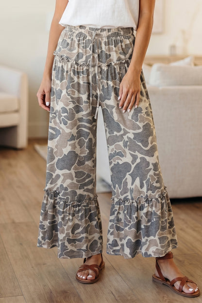Camo Print Wide Leg Pants