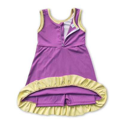 Purple & Yellow Scallop Athletic Dress