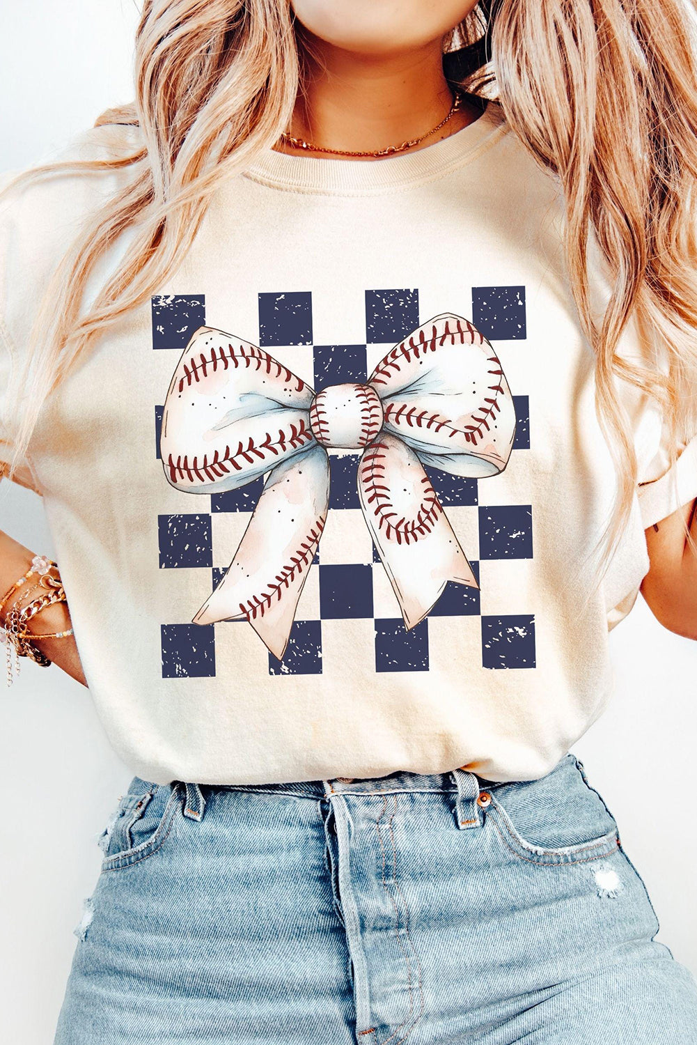 Checkered Baseball Bow Game Day Tee
