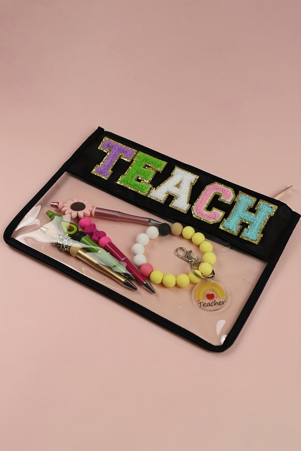 TEACH Chenille Clear Cosmetic Bag