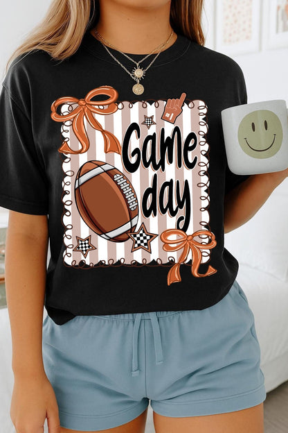 Black Casual Game Day Football Striped Tee - Walker Designs