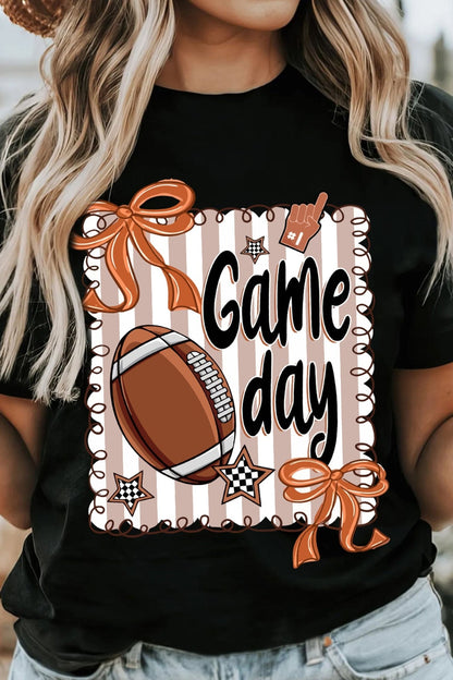 Black Casual Game Day Football Striped Tee - Walker Designs