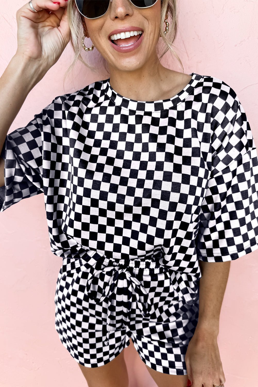Black Checkered Top and Short Casual 2pcs Set - Walker Designs