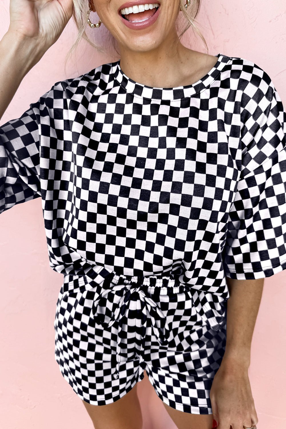 Black Checkered Top and Short Casual 2pcs Set - Walker Designs