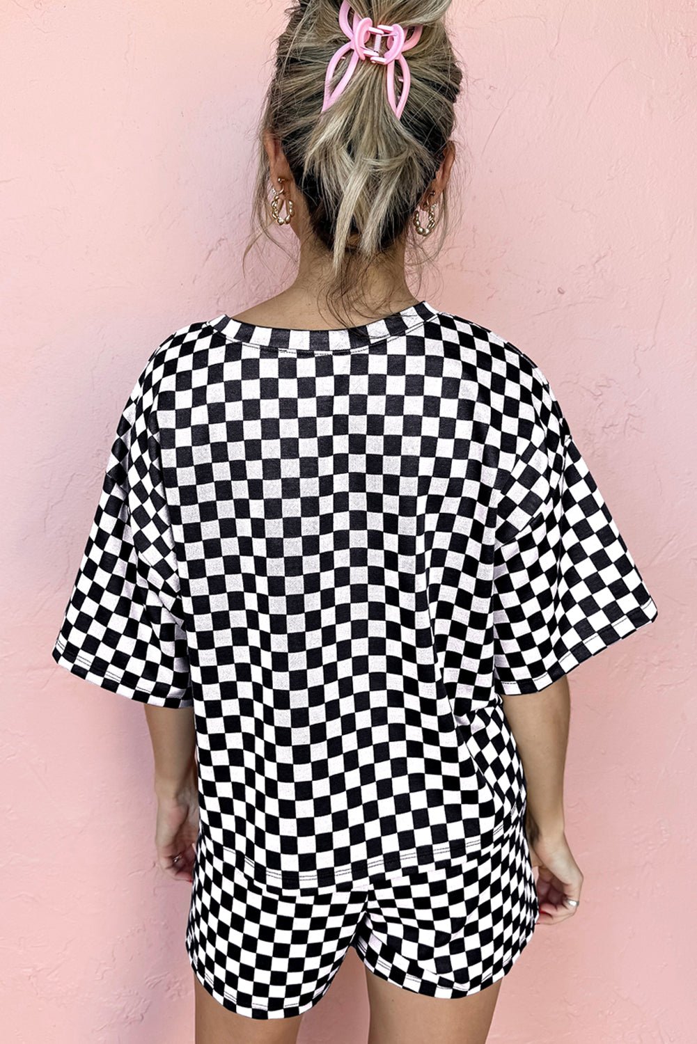Black Checkered Top and Short Casual 2pcs Set - Walker Designs