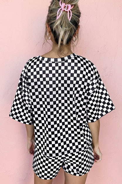 Black Checkered Top and Short Casual 2pcs Set - Walker Designs