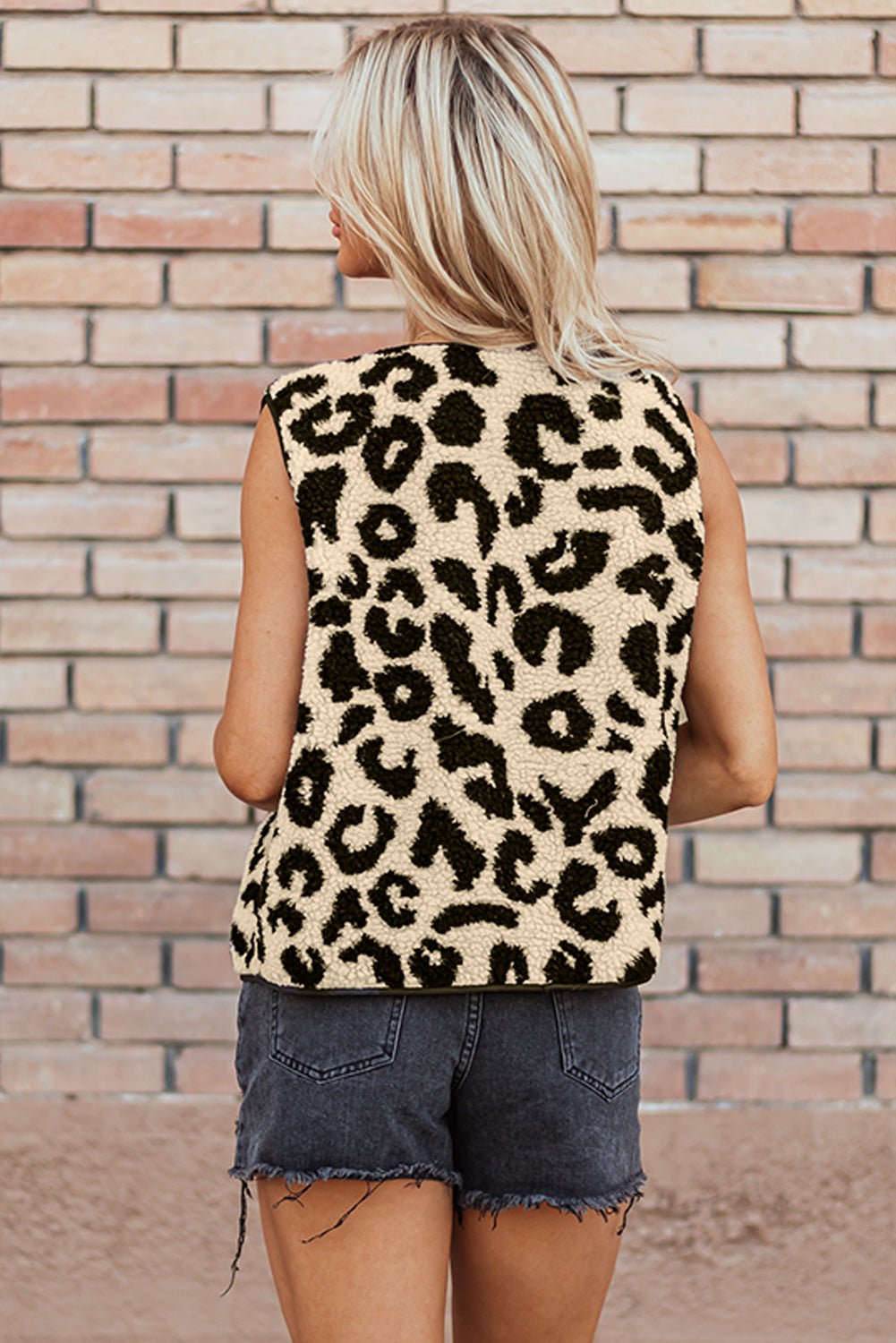 Black Leopard Print Sherpa Vest Coat - Walker Designs