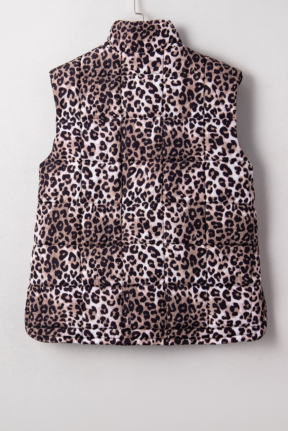 Brown Leopard Quilted Full Zipper Casual Puff Vest - Walker Designs