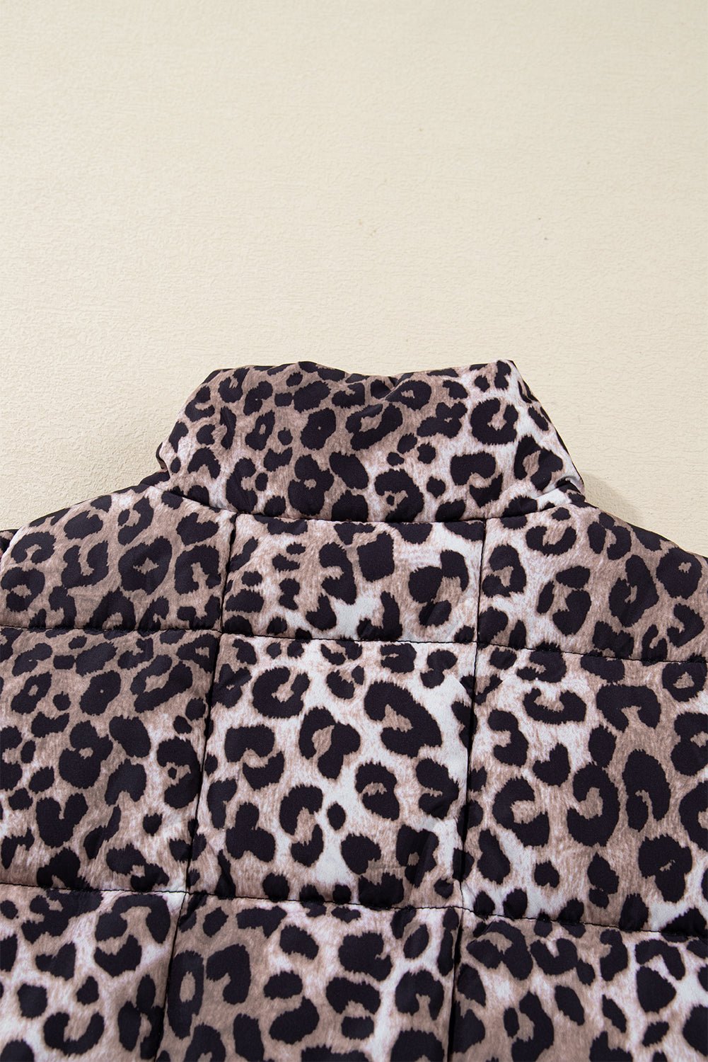 Brown Leopard Quilted Full Zipper Casual Puff Vest - Walker Designs