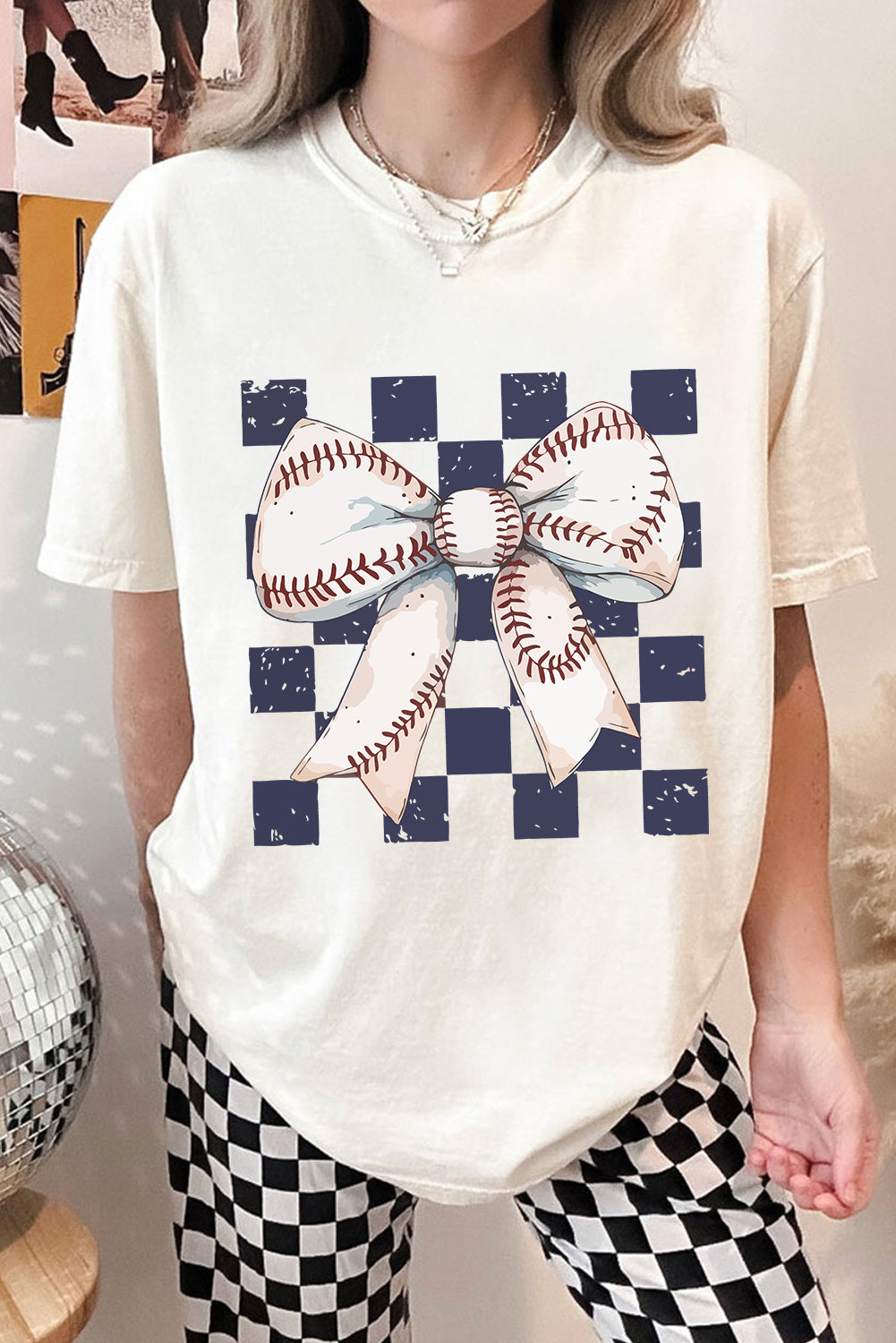 Checkered Baseball Bow Game Day Tee
