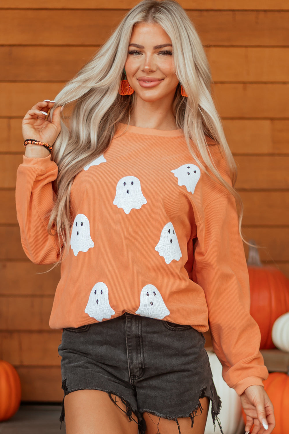 Sequin Ghost Ribbed Sweatshirt