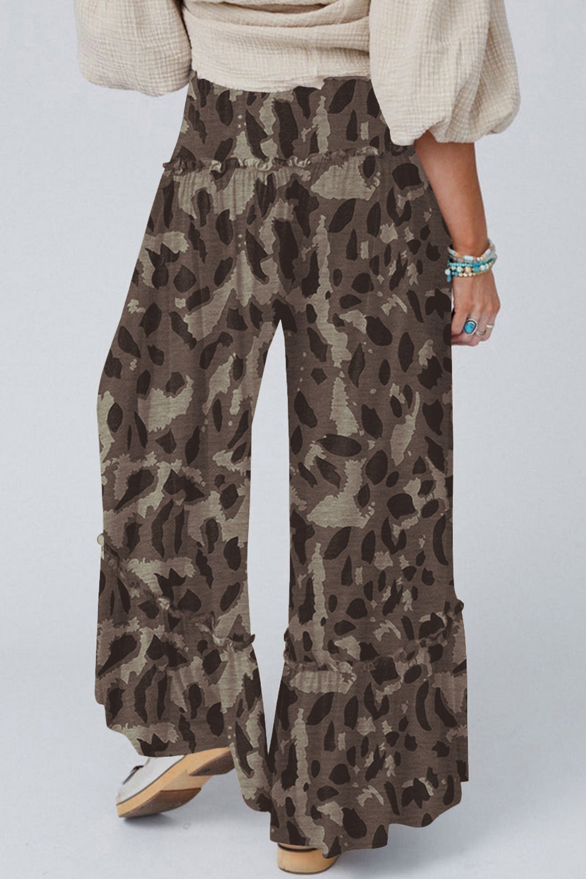 Camo Print Wide Leg Pants