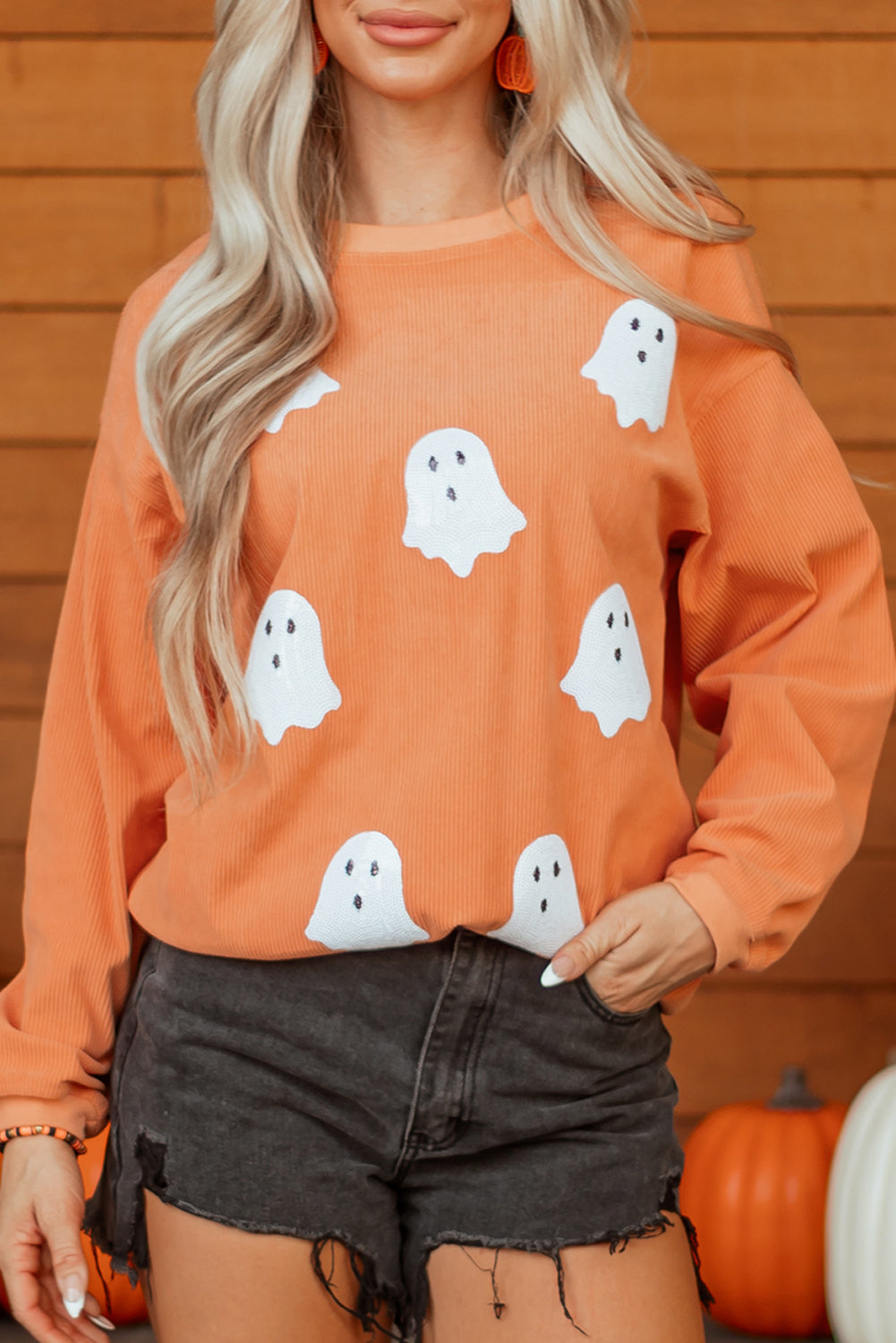 Sequin Ghost Ribbed Sweatshirt