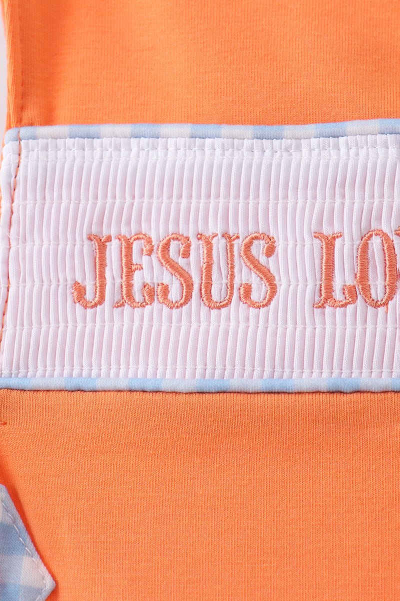 Coral Jesus Loves me Smocked Jon Jon - Walker Designs