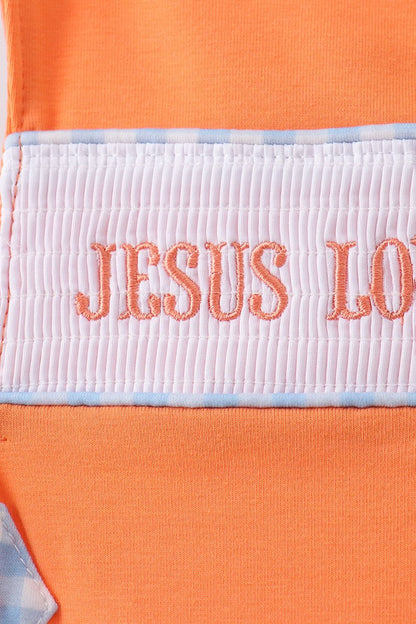 Coral Jesus Loves me Smocked Jon Jon - Walker Designs