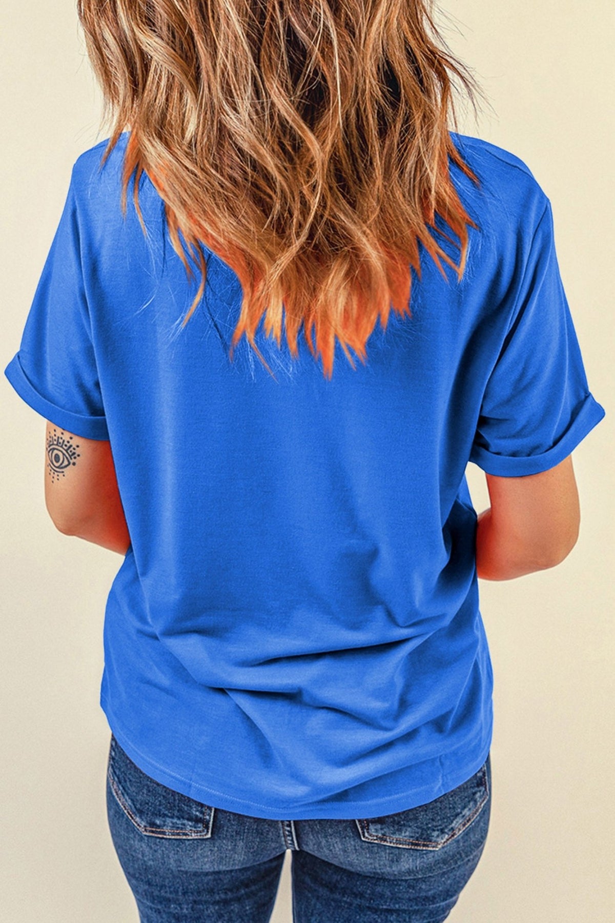 Dark Blue GAME DAY Checkered Print Rugby Graphic T Shirt - Walker Designs