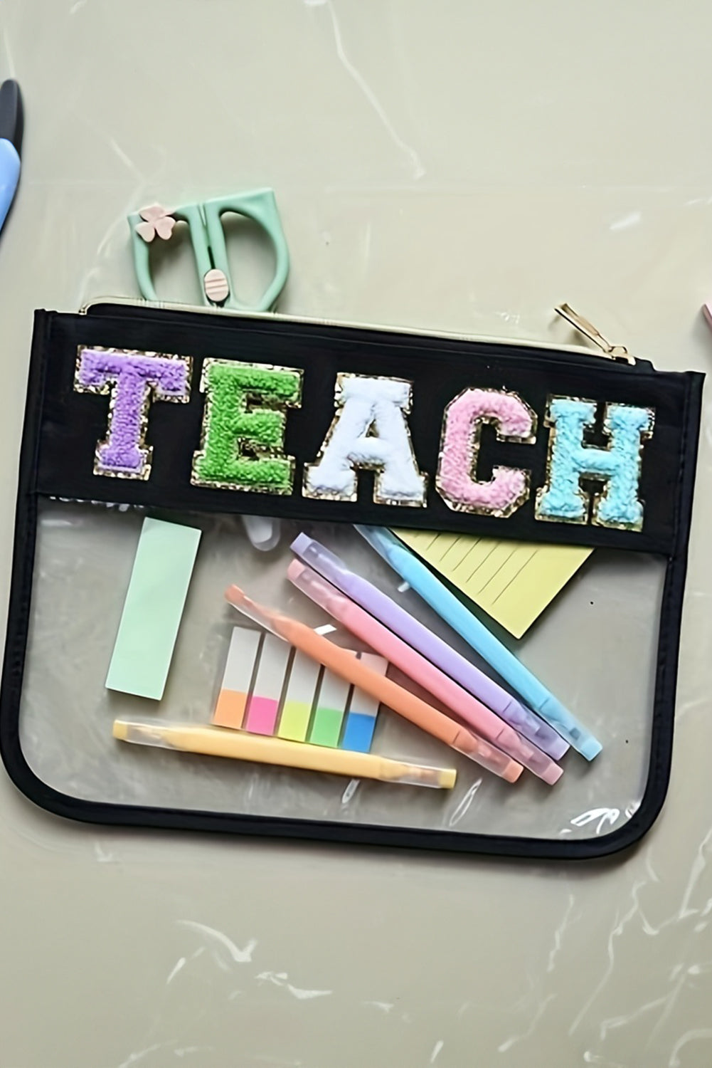 TEACH Chenille Clear Cosmetic Bag