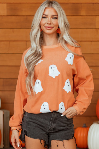 Sequin Ghost Ribbed Sweatshirt