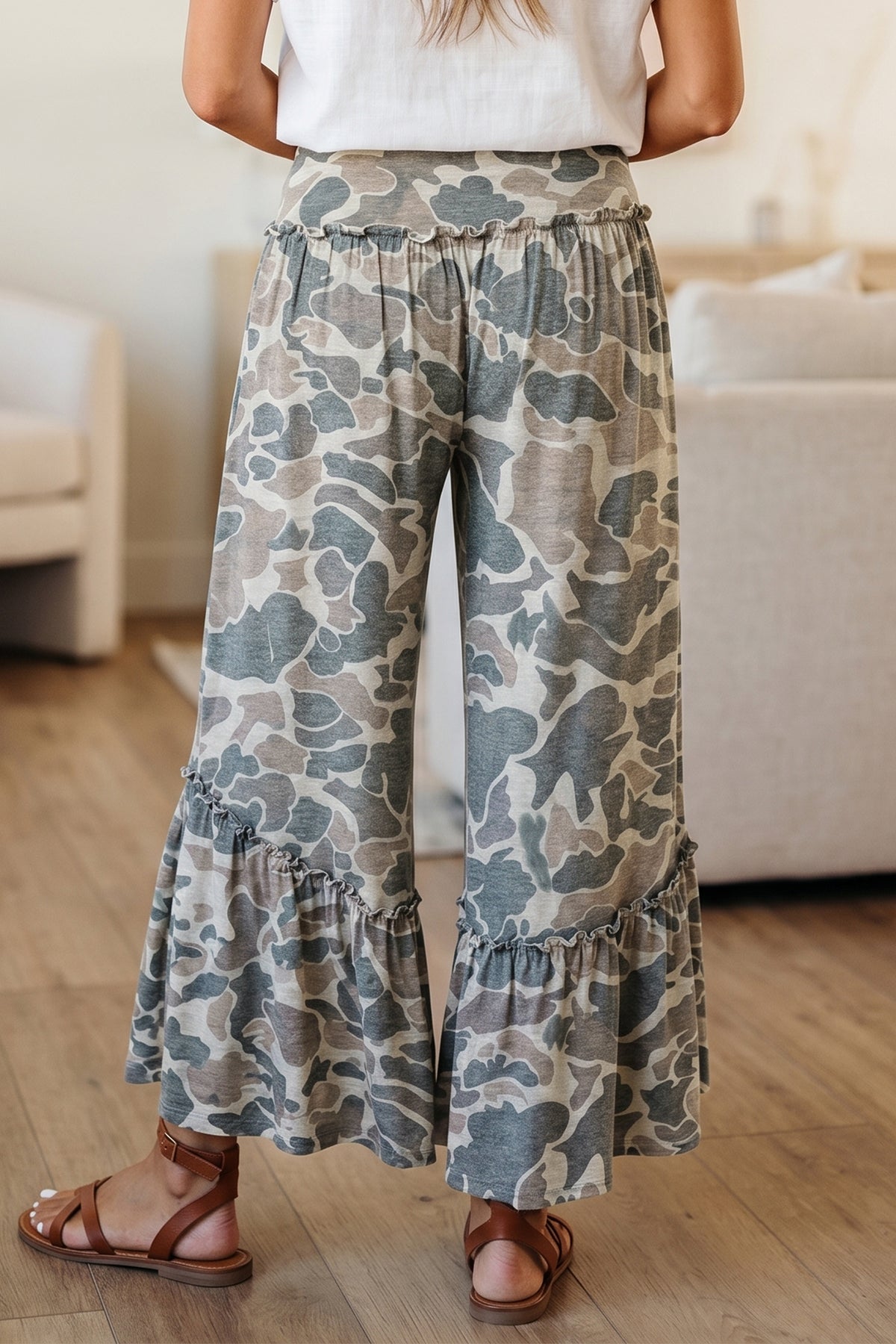 Camo Print Wide Leg Pants