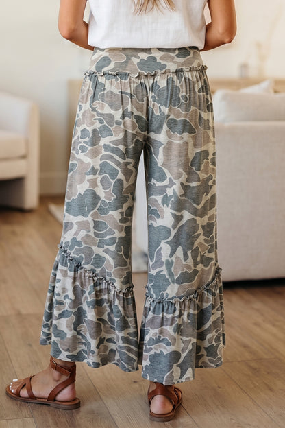 Camo Print Wide Leg Pants