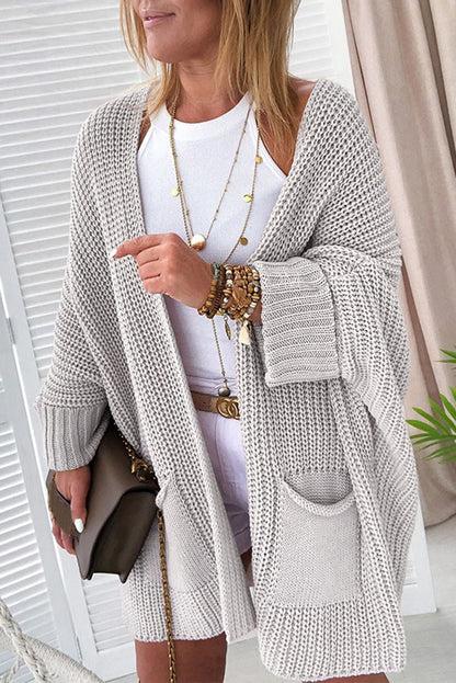Gray Oversized Fold Over Sleeve Open Front Cardigan - Walker Designs