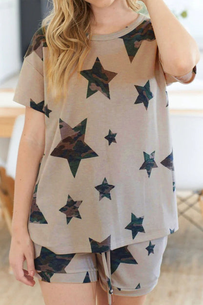 Khaki Camo Star Print Short Lounge Set - Walker Designs